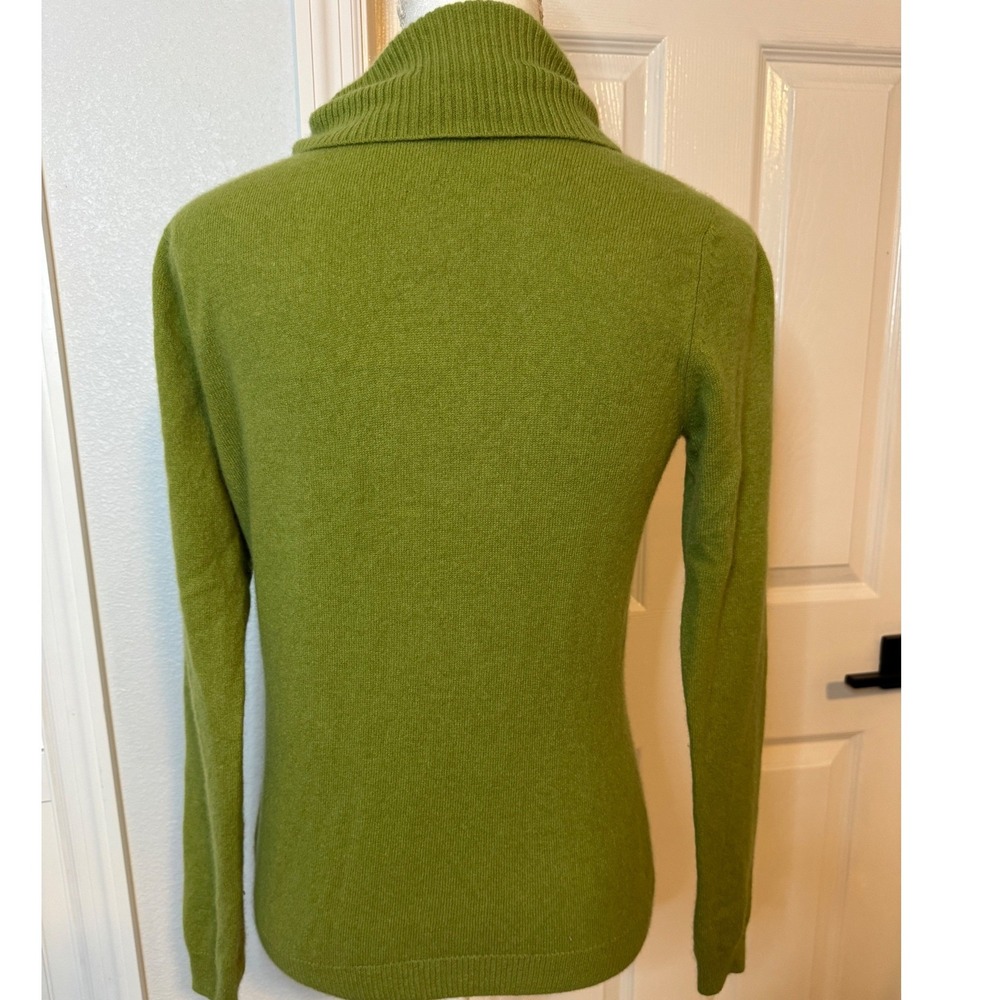Prive Cashmere Green Shawl Collar V-Neck Sweater 100% Cashmere Large - Picture 2 of 8